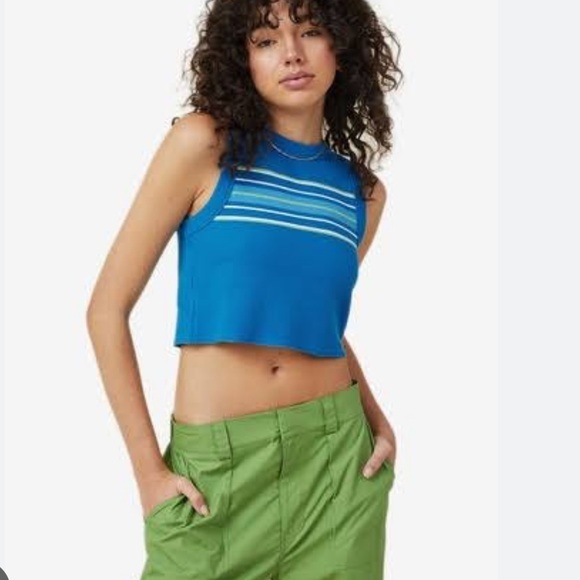 NWT Cotton On Cropped Tank Blue and Stripes Size L - Picture 2 of 3